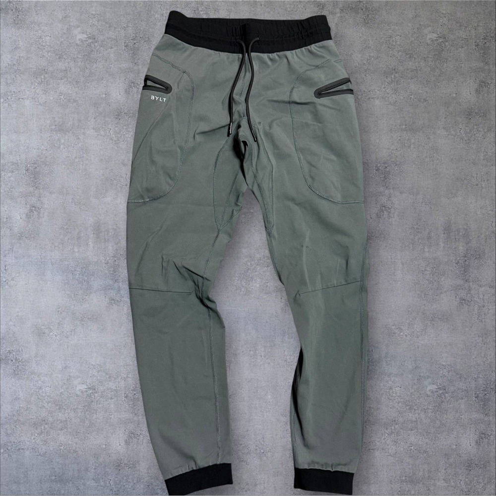 BYLT Premium Jogger Pants Mens M Gray Elastic Waist Zip Pocket Athletic Stretch